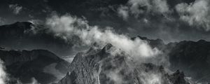 Preview wallpaper mountains, fog, peaks, clouds, gray