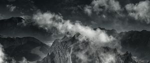 Preview wallpaper mountains, fog, peaks, clouds, gray