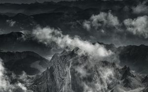 Preview wallpaper mountains, fog, peaks, clouds, gray
