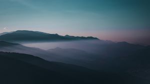 Preview wallpaper mountains, fog, peaks, sky, twilight, iran