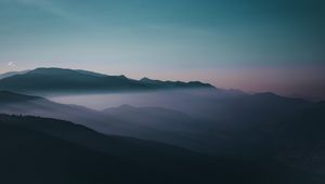 Preview wallpaper mountains, fog, peaks, sky, twilight, iran