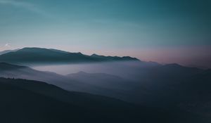 Preview wallpaper mountains, fog, peaks, sky, twilight, iran