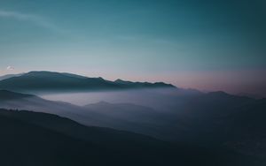 Preview wallpaper mountains, fog, peaks, sky, twilight, iran