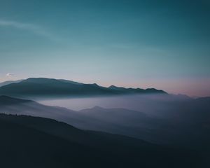 Preview wallpaper mountains, fog, peaks, sky, twilight, iran