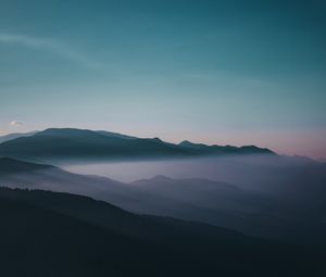 Preview wallpaper mountains, fog, peaks, sky, twilight, iran