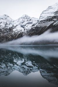 Preview wallpaper mountains, fog, reflection, lake