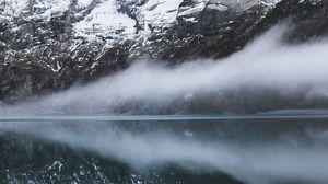 Preview wallpaper mountains, fog, reflection, lake