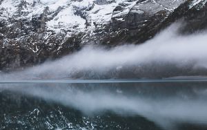 Preview wallpaper mountains, fog, reflection, lake