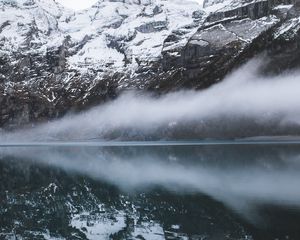 Preview wallpaper mountains, fog, reflection, lake