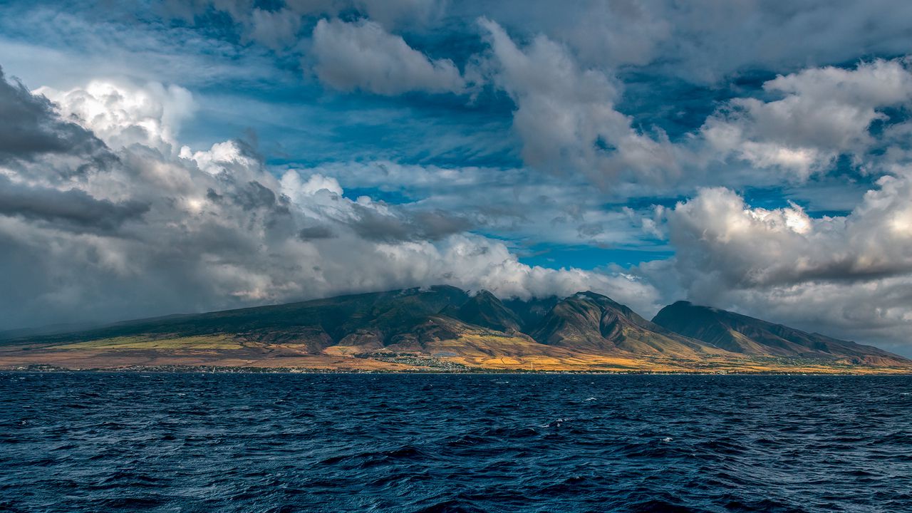 Wallpaper mountains, fog, sea, sky