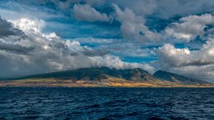 Preview wallpaper mountains, fog, sea, sky