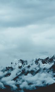 Preview wallpaper mountains, fog, sky, peaks, snow-covered