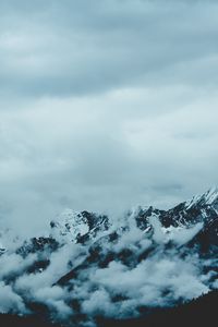 Preview wallpaper mountains, fog, sky, peaks, snow-covered