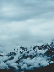 Preview wallpaper mountains, fog, sky, peaks, snow-covered