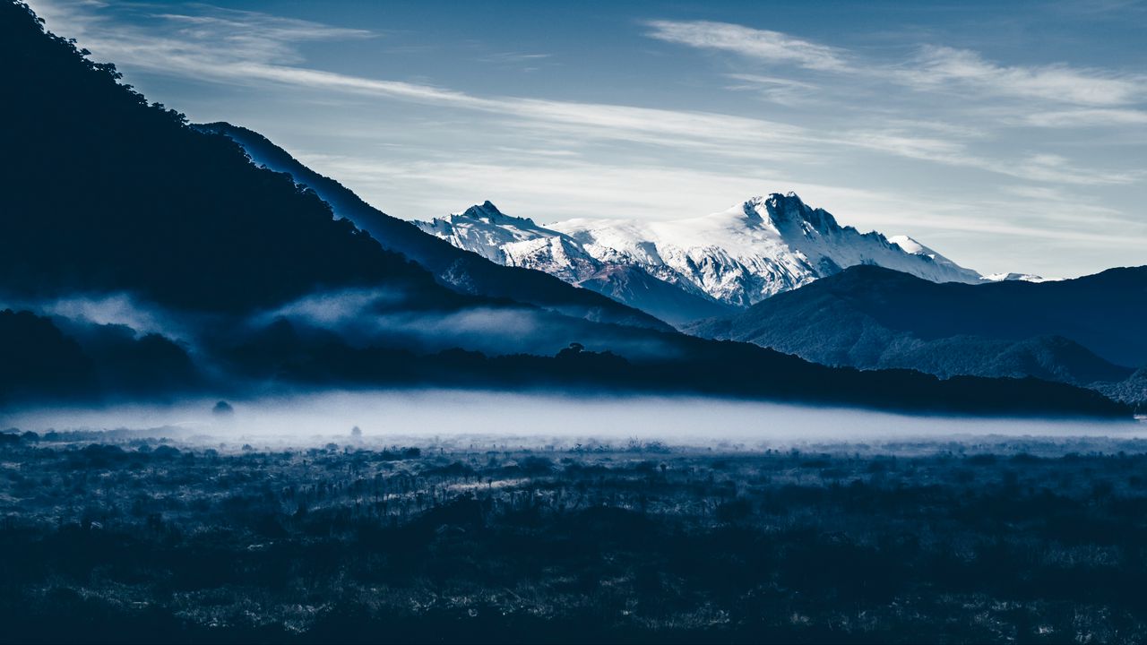 Wallpaper mountains, fog, sky