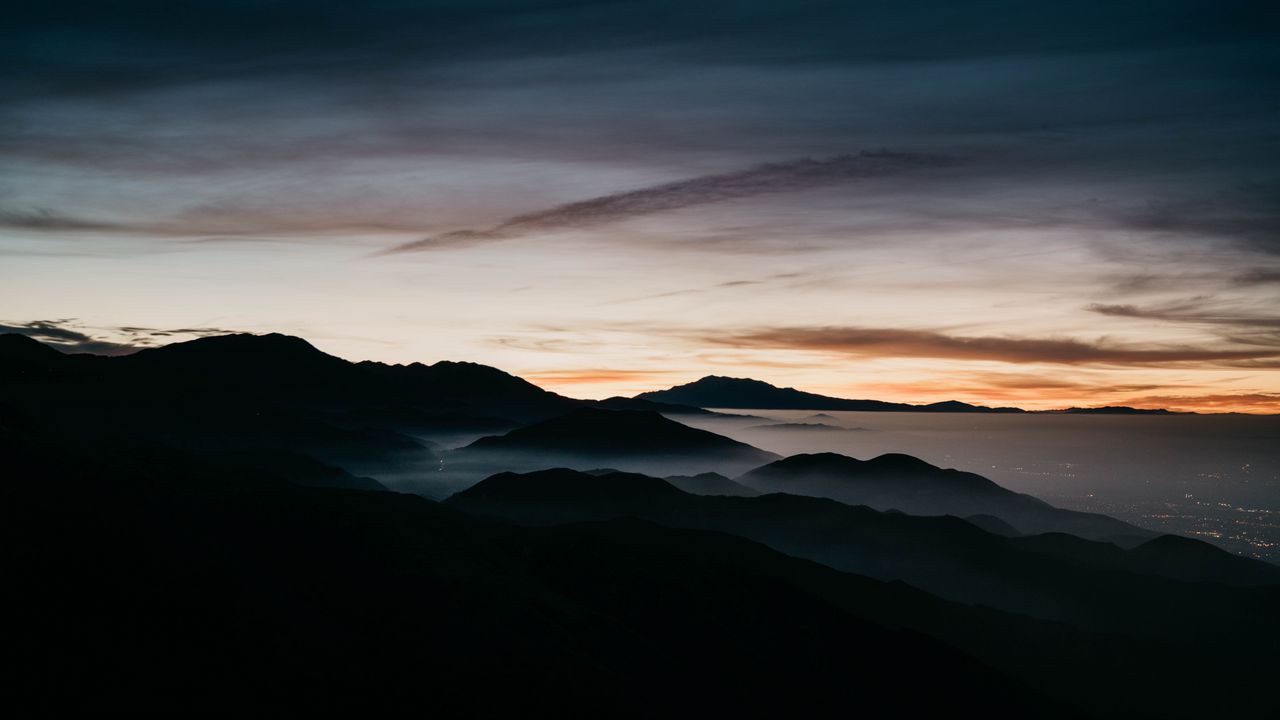 Wallpaper mountains, fog, sky, night