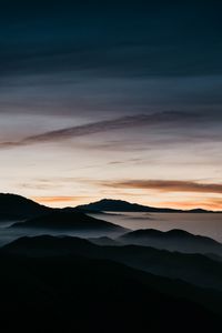 Preview wallpaper mountains, fog, sky, night