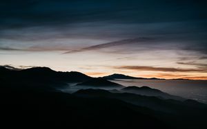 Preview wallpaper mountains, fog, sky, night