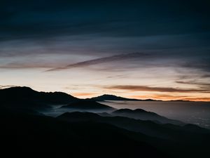Preview wallpaper mountains, fog, sky, night
