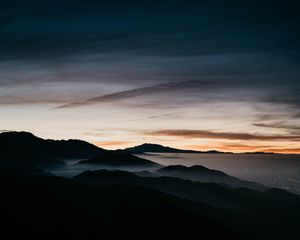 Preview wallpaper mountains, fog, sky, night