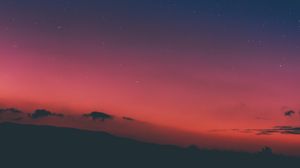 Preview wallpaper mountains, fog, sky, stars, sunset