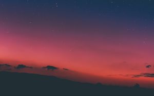 Preview wallpaper mountains, fog, sky, stars, sunset