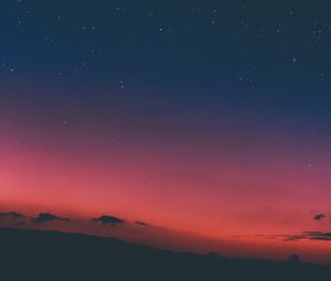 Preview wallpaper mountains, fog, sky, stars, sunset