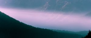 Preview wallpaper mountains, fog, sky, outlines, trees, forest