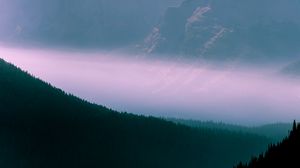 Preview wallpaper mountains, fog, sky, outlines, trees, forest