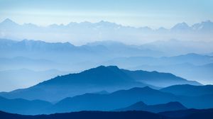 Preview wallpaper mountains, fog, sky, blue, white