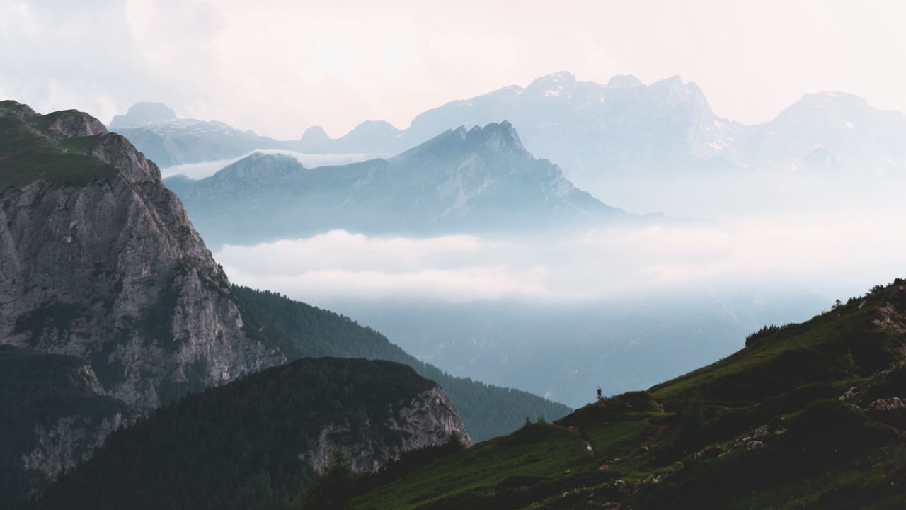 Wallpaper mountains, fog, sky, landscape, distance