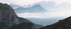 Preview wallpaper mountains, fog, sky, landscape, distance