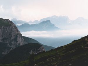 Preview wallpaper mountains, fog, sky, landscape, distance