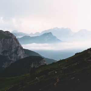 Preview wallpaper mountains, fog, sky, landscape, distance