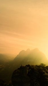 Preview wallpaper mountains, fog, sunlight, peaks, landscape