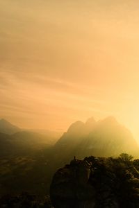 Preview wallpaper mountains, fog, sunlight, peaks, landscape