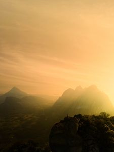 Preview wallpaper mountains, fog, sunlight, peaks, landscape