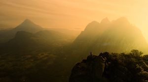 Preview wallpaper mountains, fog, sunlight, peaks, landscape