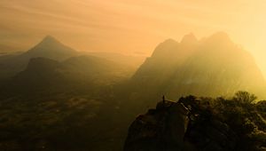 Preview wallpaper mountains, fog, sunlight, peaks, landscape