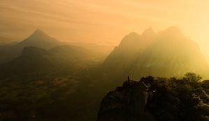 Preview wallpaper mountains, fog, sunlight, peaks, landscape