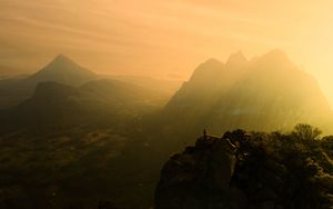 Preview wallpaper mountains, fog, sunlight, peaks, landscape