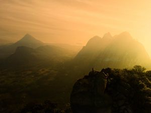 Preview wallpaper mountains, fog, sunlight, peaks, landscape