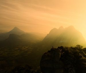 Preview wallpaper mountains, fog, sunlight, peaks, landscape