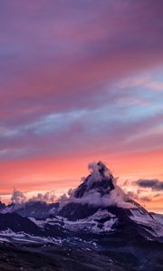 Preview wallpaper mountains, fog, sunset, clouds