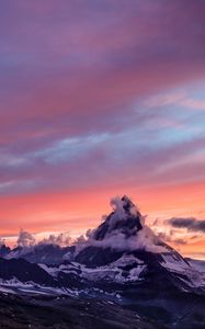 Preview wallpaper mountains, fog, sunset, clouds
