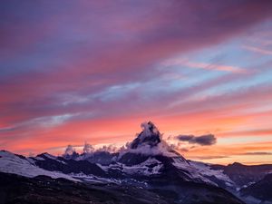 Preview wallpaper mountains, fog, sunset, clouds