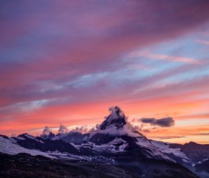 Preview wallpaper mountains, fog, sunset, clouds