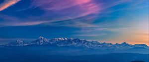 Preview wallpaper mountains, fog, sunset, clouds, landscape
