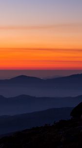 Preview wallpaper mountains, fog, sunset, aerial view, dark