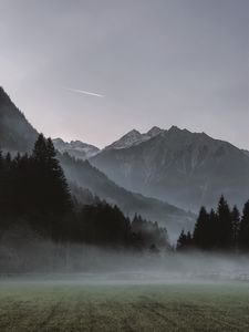 Preview wallpaper mountains, fog, trees